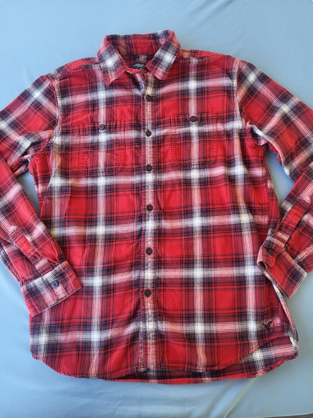 American Eagle Outfitters Red Plaid Button-Down Shirt